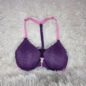 Victoria's Secret Bra Semi Demi Racerback Front Closure Underwire Purple Sz 34D